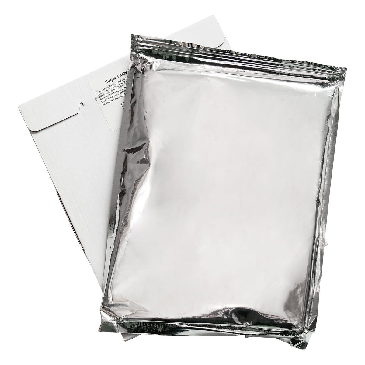 PatiFrussa frontal del paquete mostrando 25 hojas, ideal para decorar pasteles