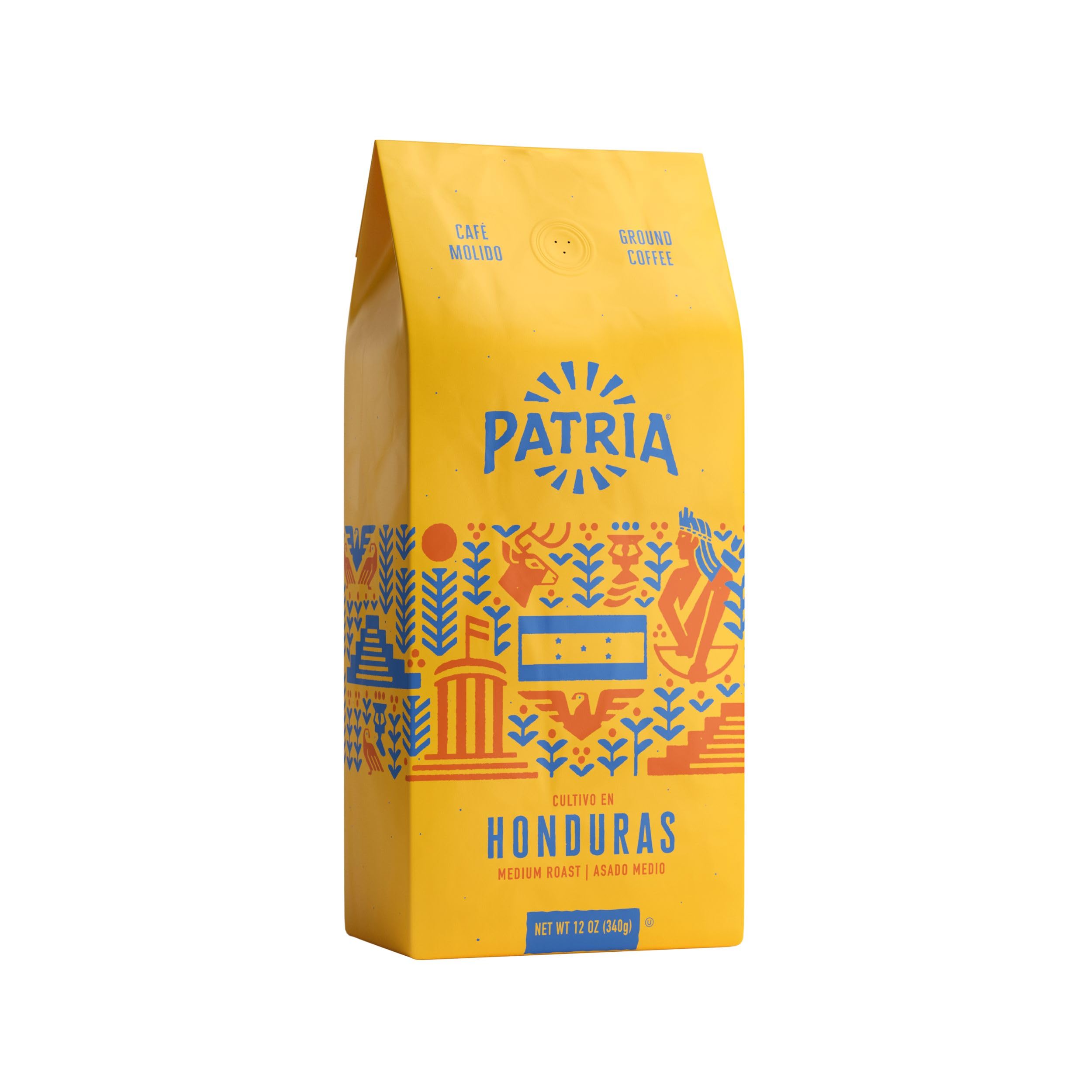 Patria bolsa frontal mostrando etiqueta y beneficio de sabor equilibrado