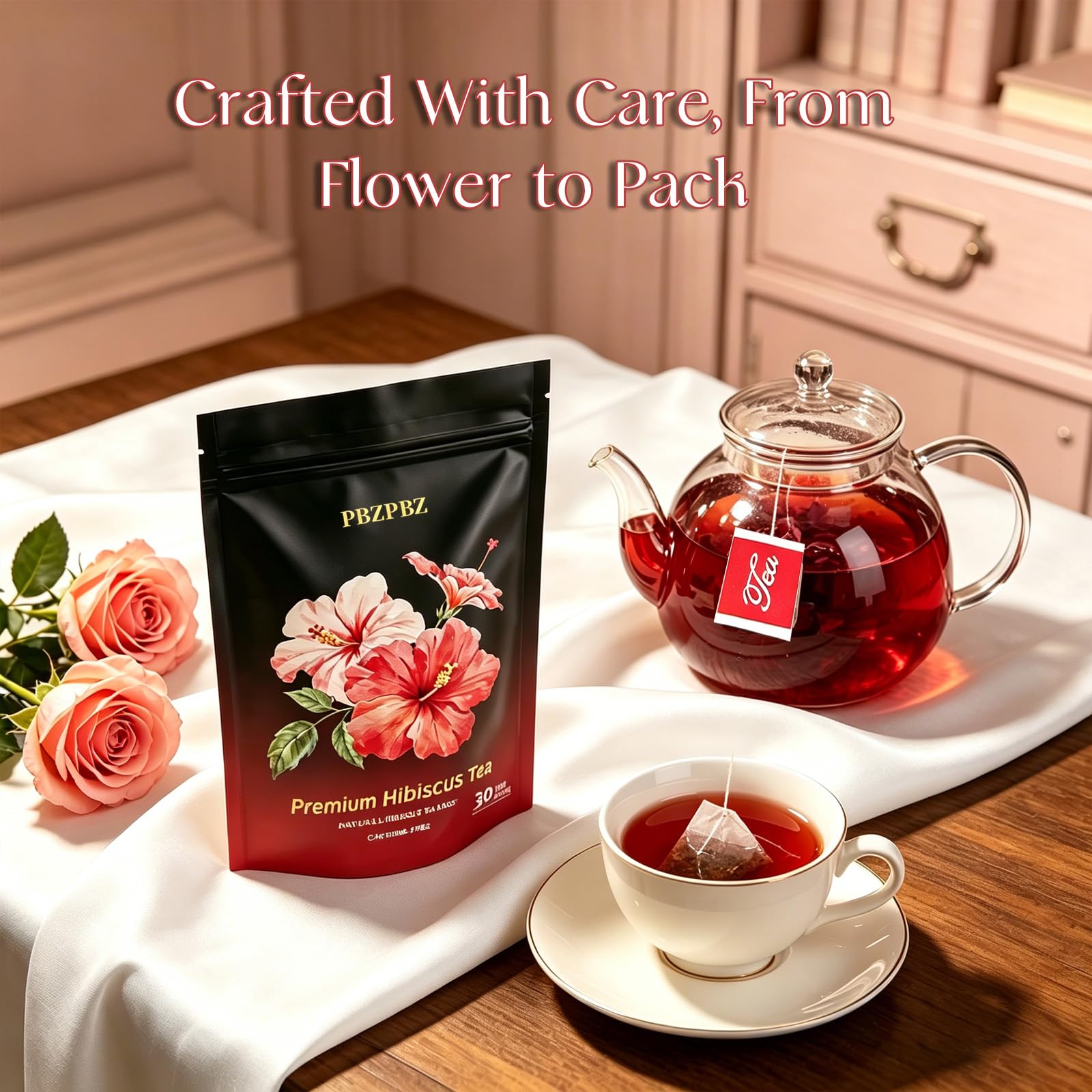 PBZPBZ taza con infusión caliente mostrando color rojo rubí y experiencia reconfortante