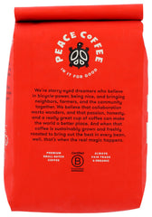 Peace Coffee granos enteros de Birchwood resaltando su frescura