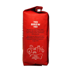 Peace Coffee granos molidos en prensa francesa para extracción rica
