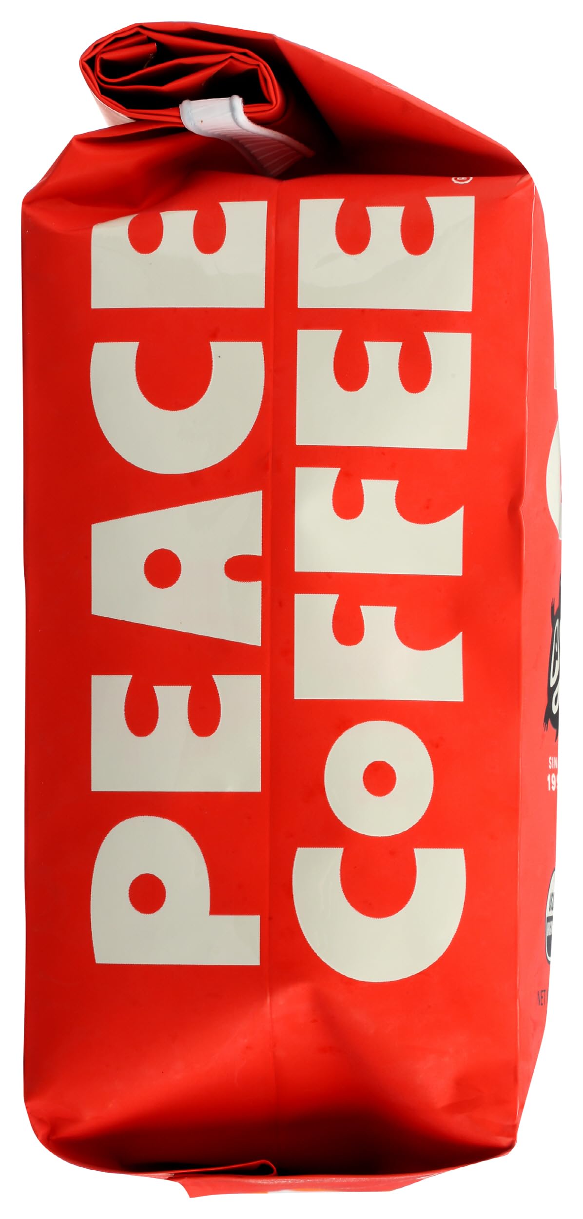 Peace Coffee etiqueta con sellos USDA Organic y Fair Trade visibles