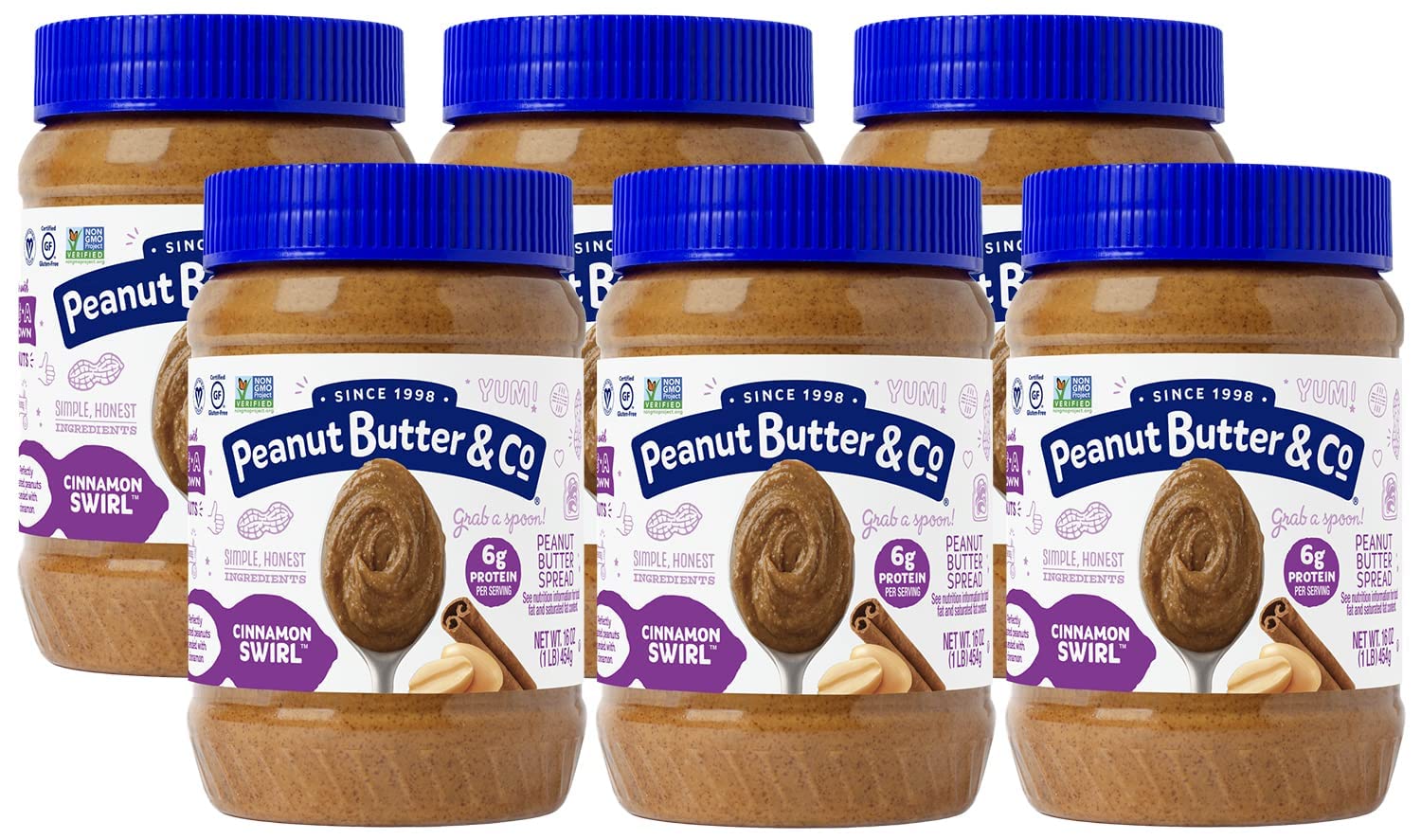 Peanut Butter & Co. vista frontal del frasco con canela, atractivo visual
