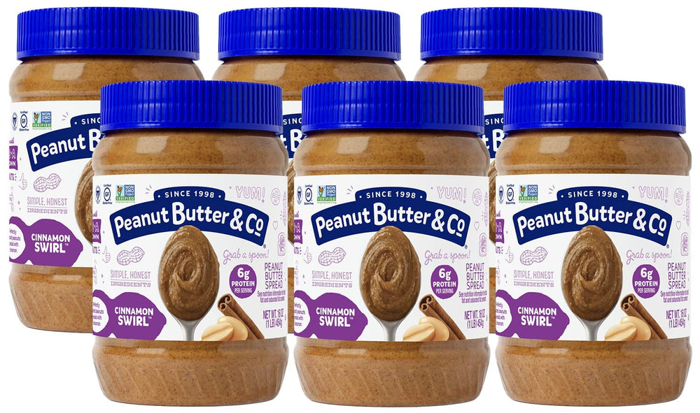 Peanut Butter & Co. vista frontal del frasco con canela, atractivo visual