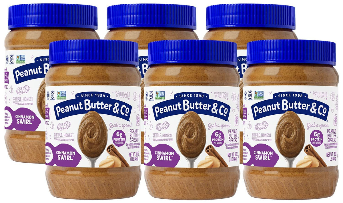 Peanut Butter & Co. vista frontal del frasco con canela, atractivo visual