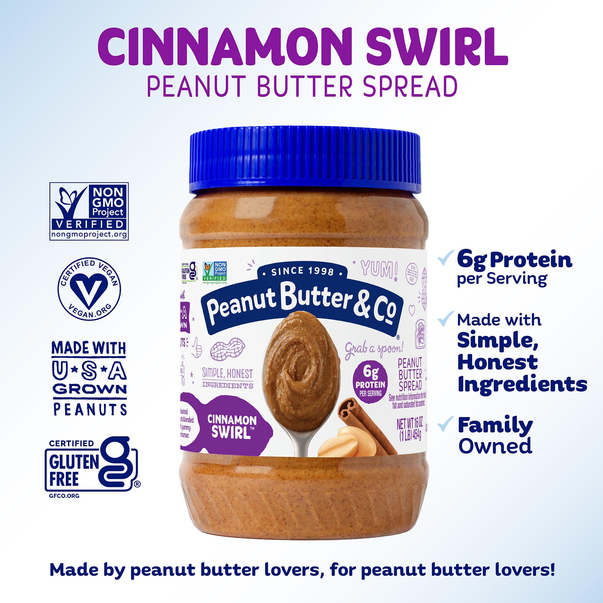 Peanut Butter & Co. etiqueta nutricional legible con datos de proteína