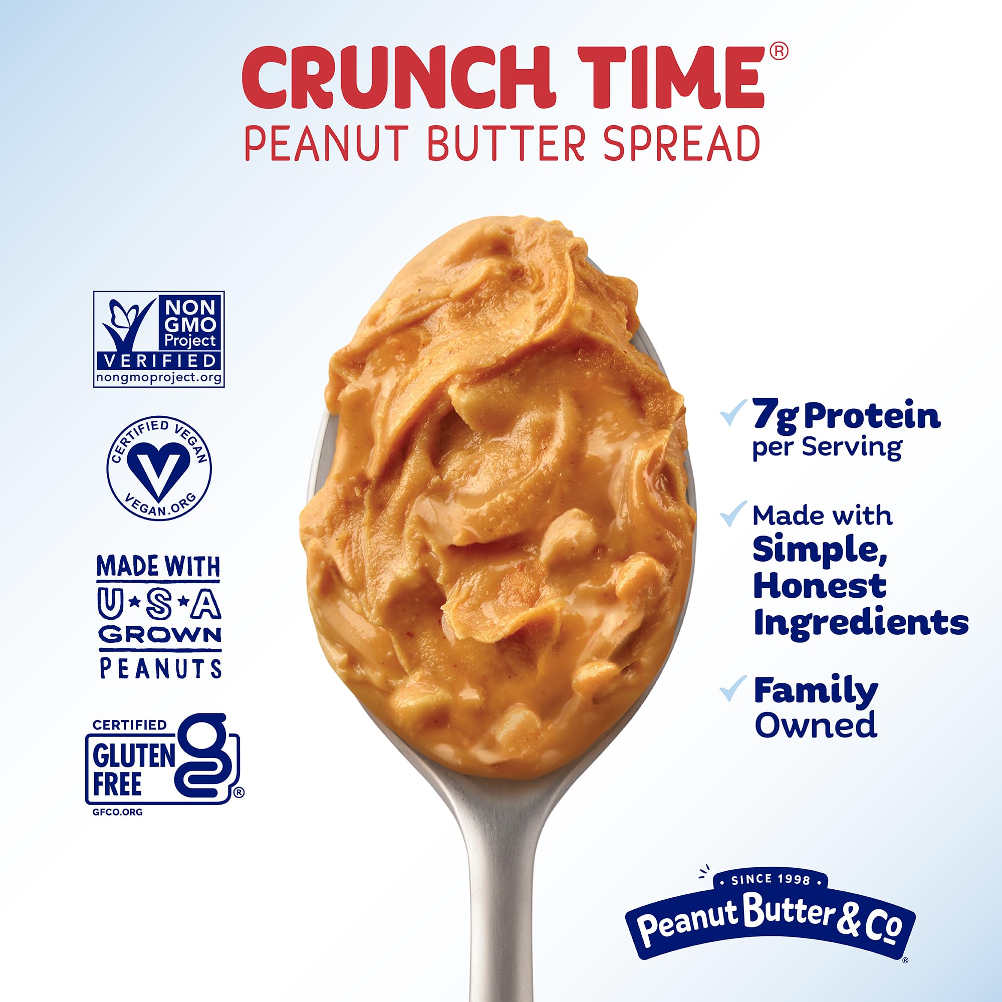 Peanut Butter & Co. frasco abierto con cuchara listo para usar rápidamente