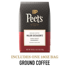 Peet's Coffee taza servida con Major Dickason's mostrando cuerpo y aroma prometido