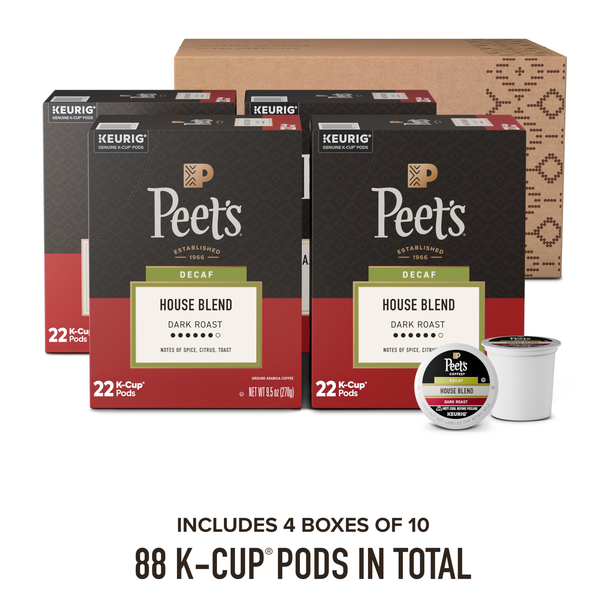 Peet's cajas abiertas con 88 K-Cups organizadas para uso prolongado