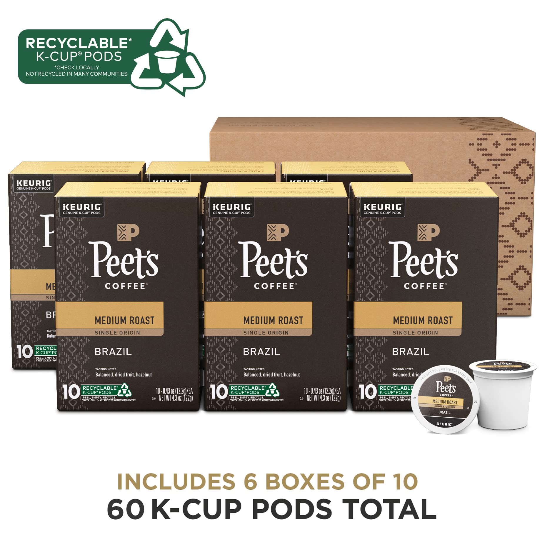 Peet's cápsula vertiendo café en taza resaltando extracción limpia
