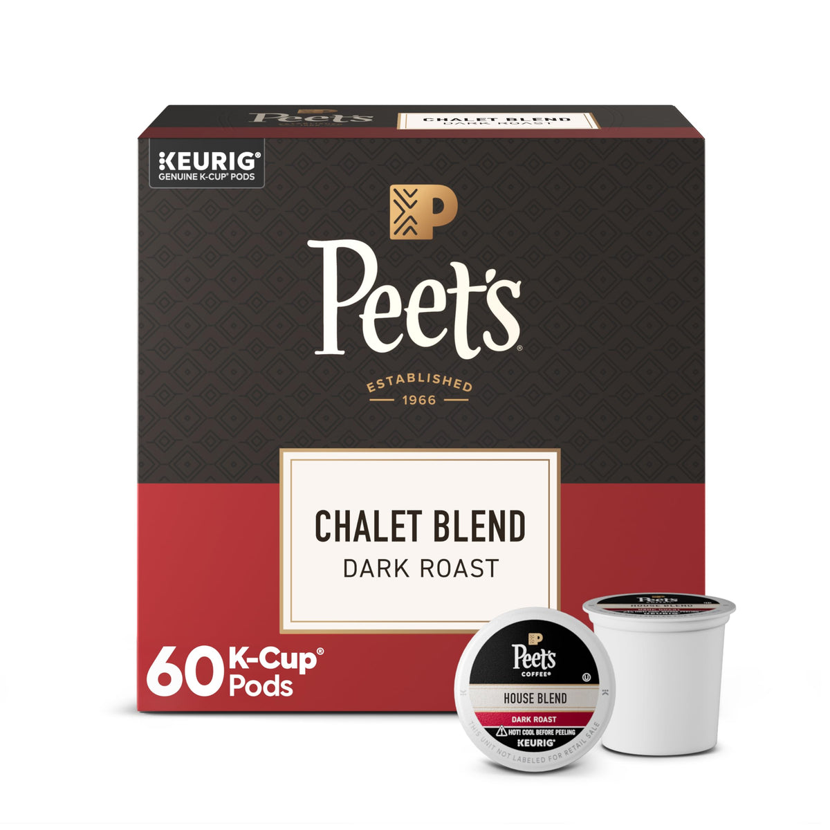 Peet's Coffee caja frontal mostrando 60 cápsulas y beneficio conveniencia