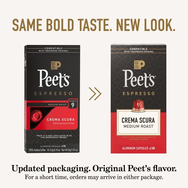 Peet's cápsula junto a una regla para comparar tamaño real