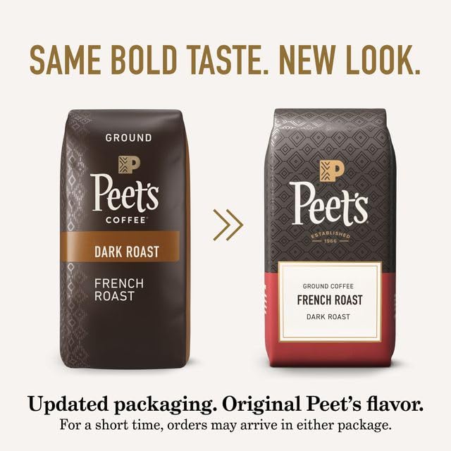 Peet's Coffee etiqueta con información de tueste y origen visible