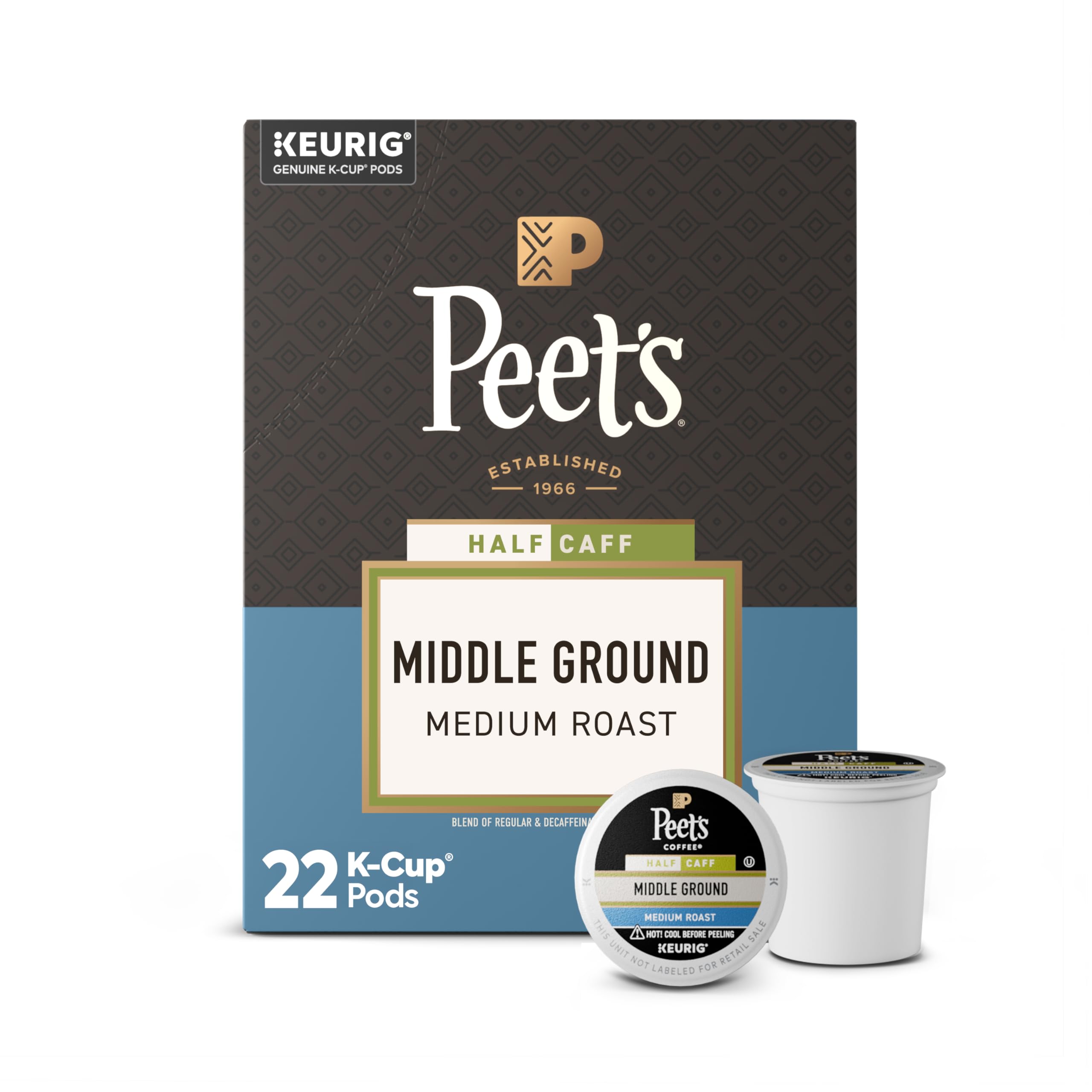 Peet's Coffee caja frontal mostrando 22 cápsulas y balance de sabor