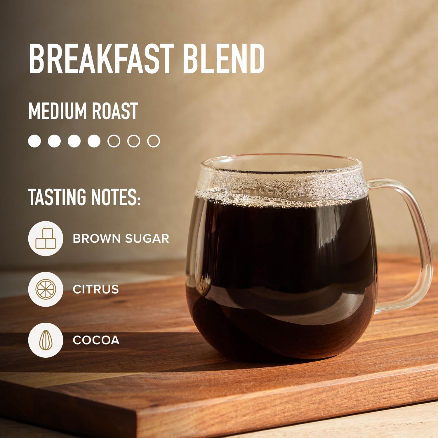 Peet's taza servida en mesa, sabor brillante y equilibrado