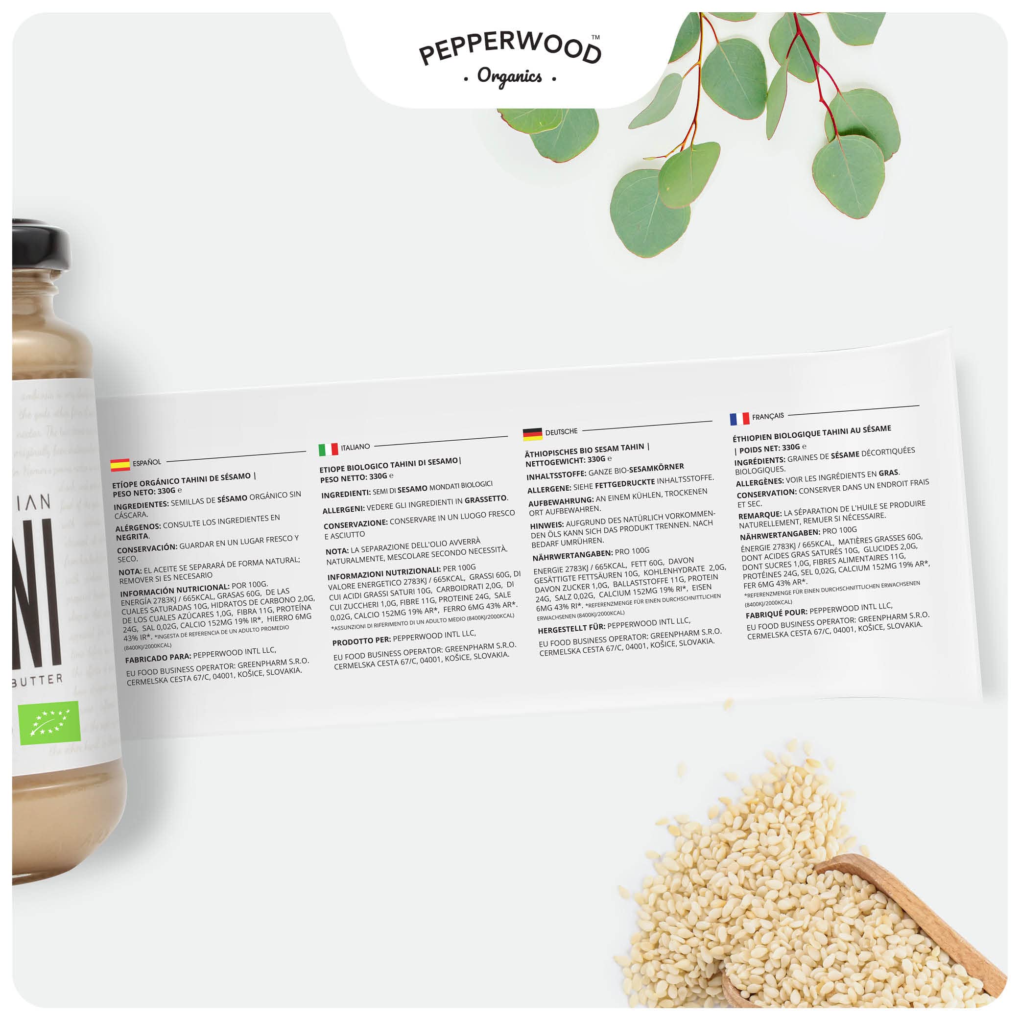 Escena de cocina con Pepperwood Organics tahini en uso, inspirando recetas