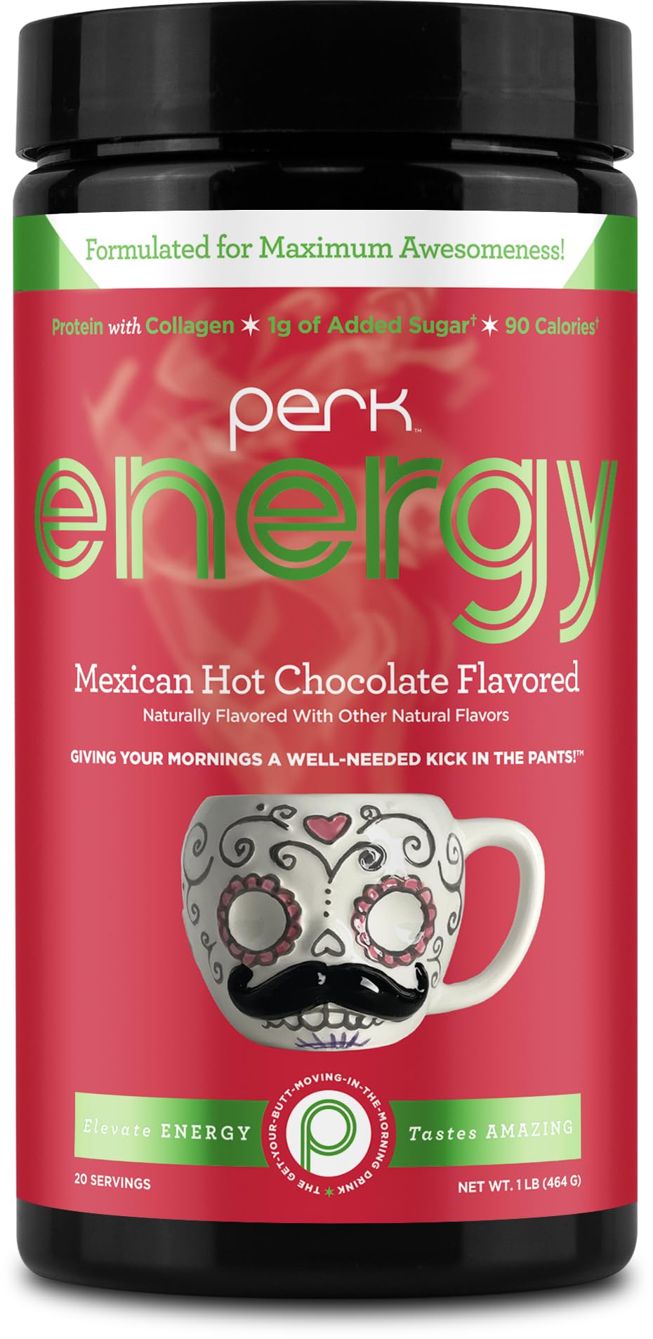 Perk frontal del envase mostrando el diseño y beneficio de proteína
