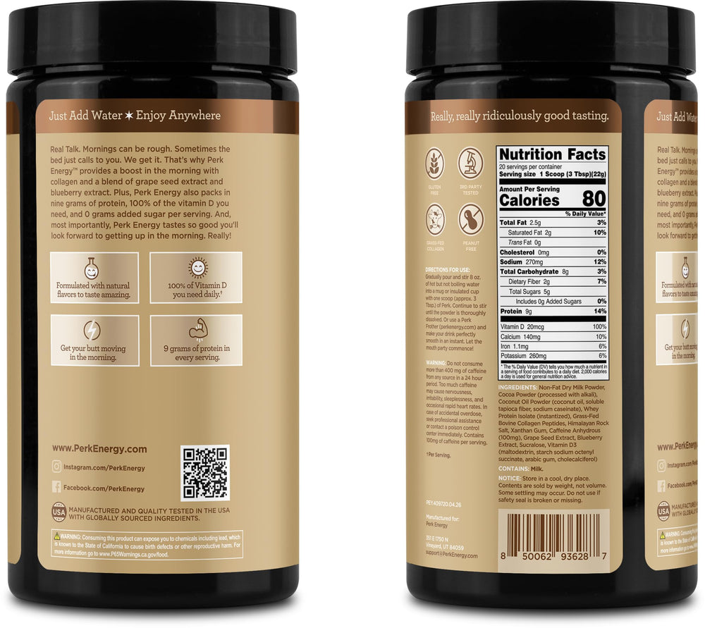 Perk taza servida de cacao caliente que transmite confort y energía