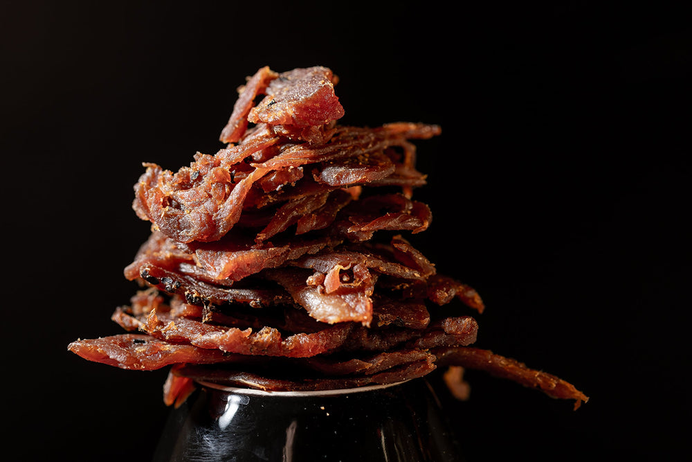 Perky Jerky etiqueta de ingredientes que destaca sin nitratos ni conservantes