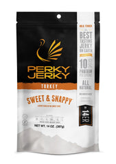 Perky Jerky paquete frontal mostrando la bolsa y atractivo visual