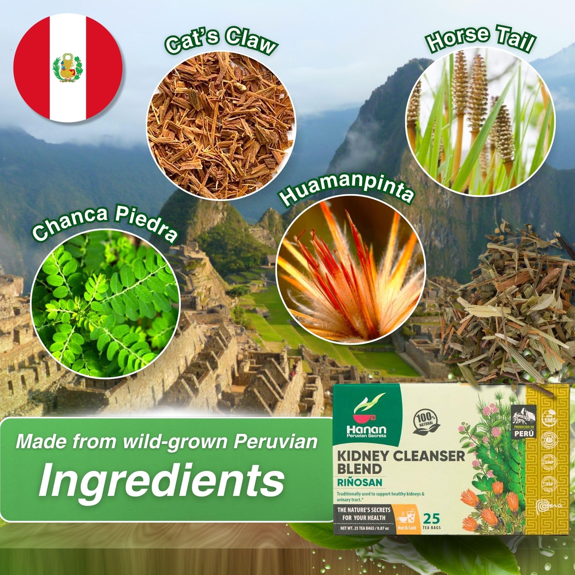 Peruvian Naturals taza de té Riñosan lista para beber, confort sin cafeína