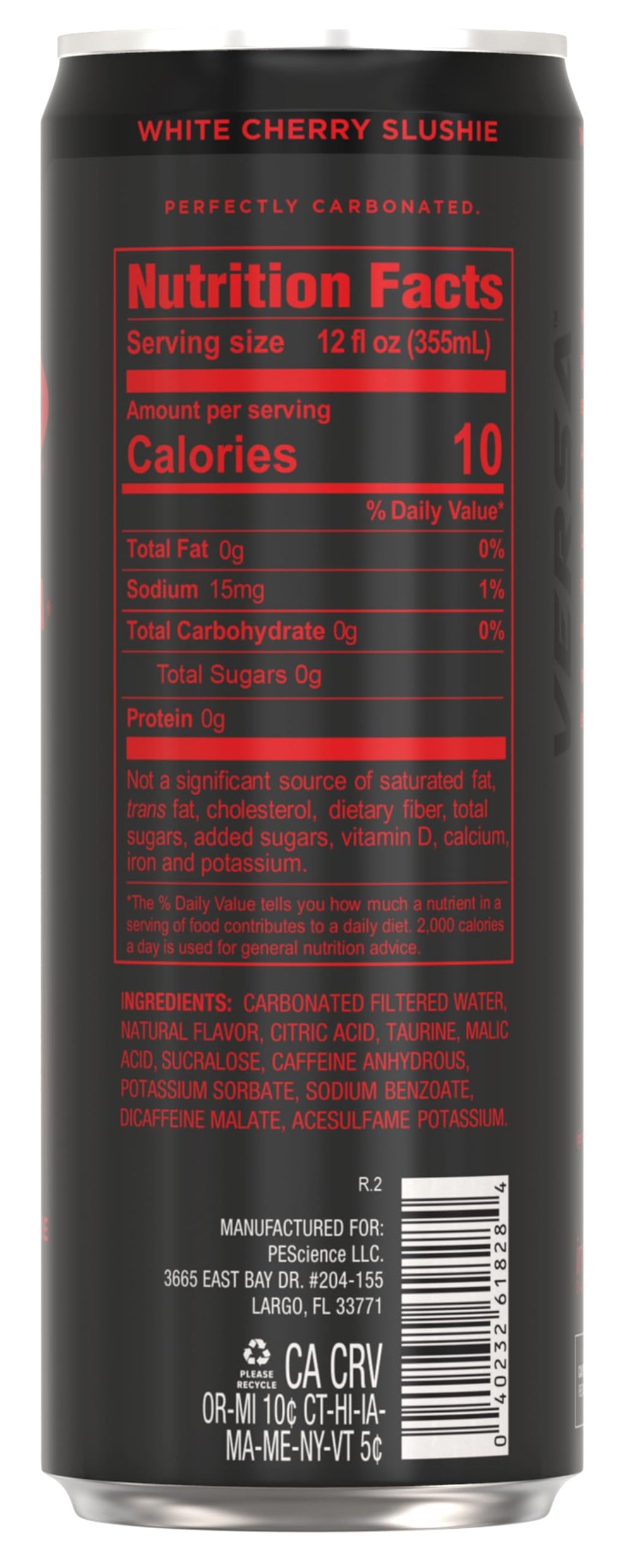 PEScience VERSA enfoque en lista de ingredientes para subrayar ausencia de azúcares