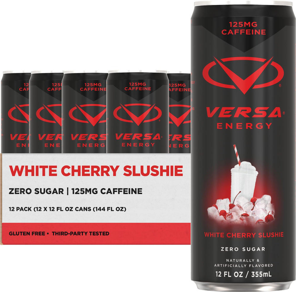 PEScience lata VERSA White Cherry Slushie frontal mostrando diseño y beneficio refrescante