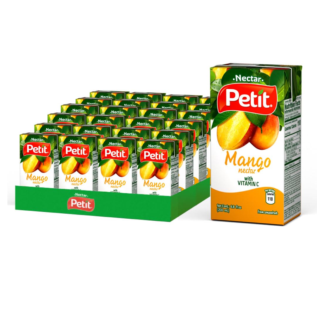Petit néctar mango frontal del pack de 24 muestra diseño y conveniencia