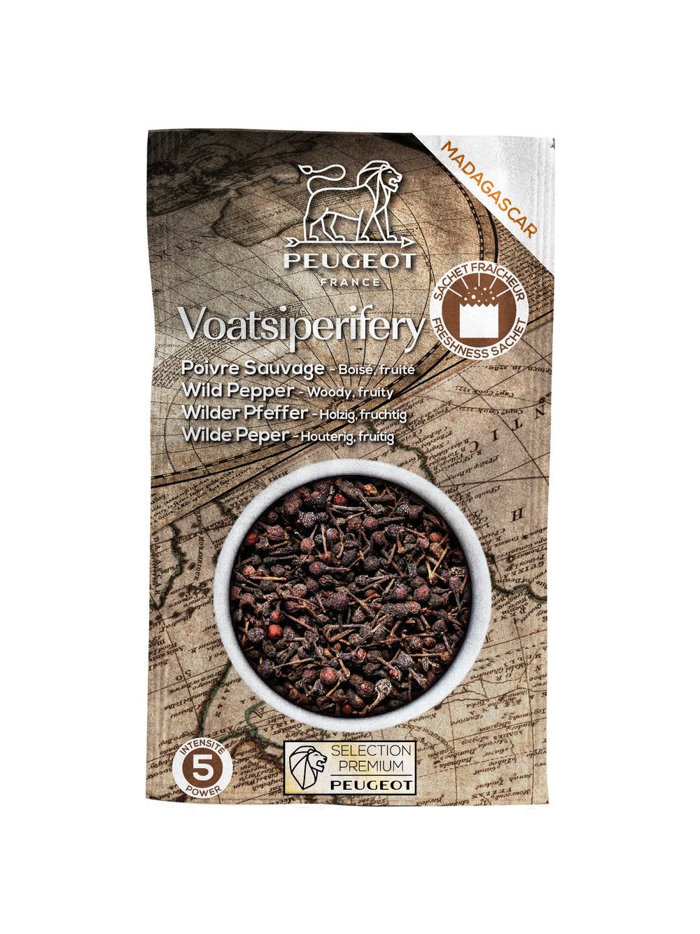 Peugeot voatsiperifery primer plano de granos con textura y cola, destaca su aroma