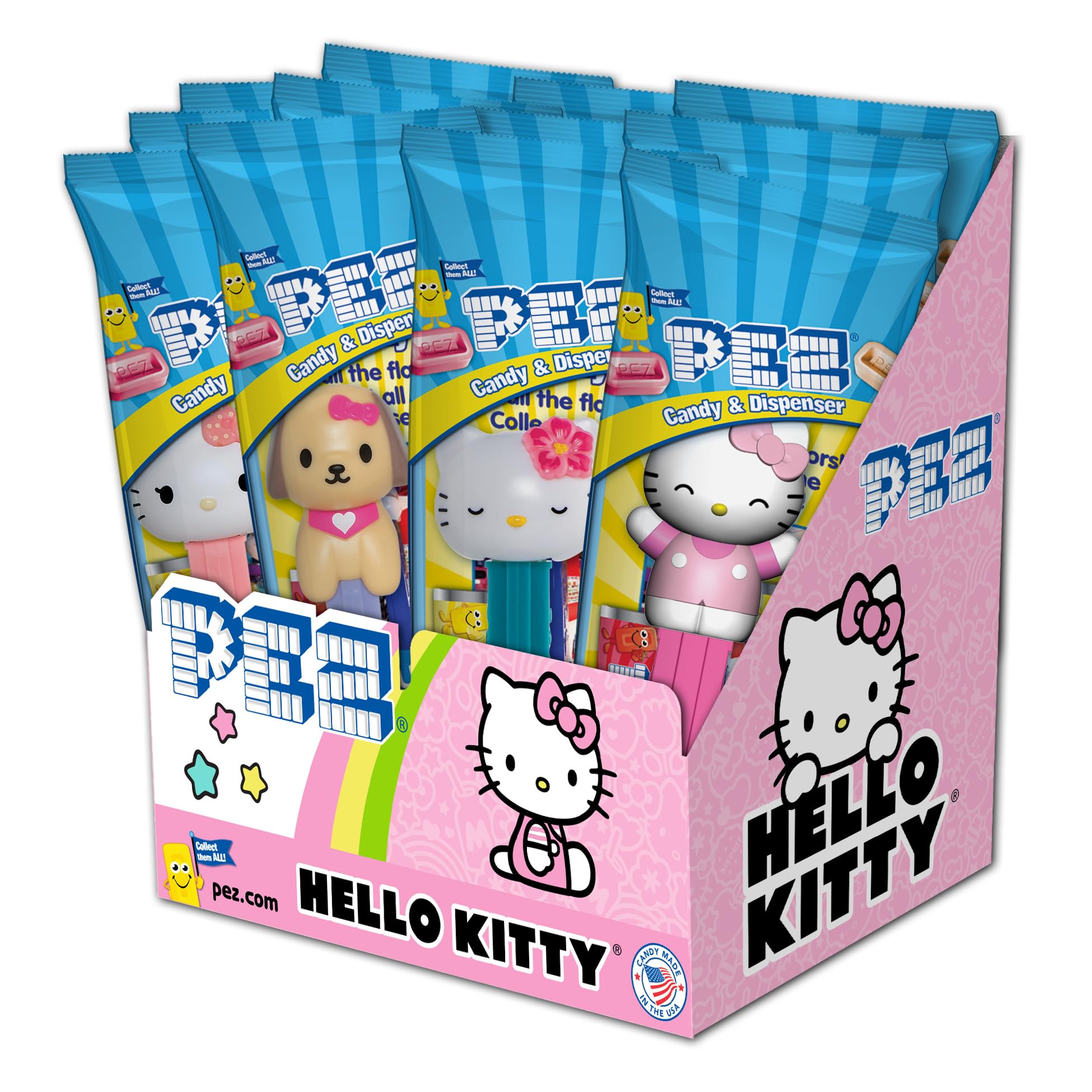 PEZ frente del paquete Hello Kitty mostrando variedad y atractivo coleccionable