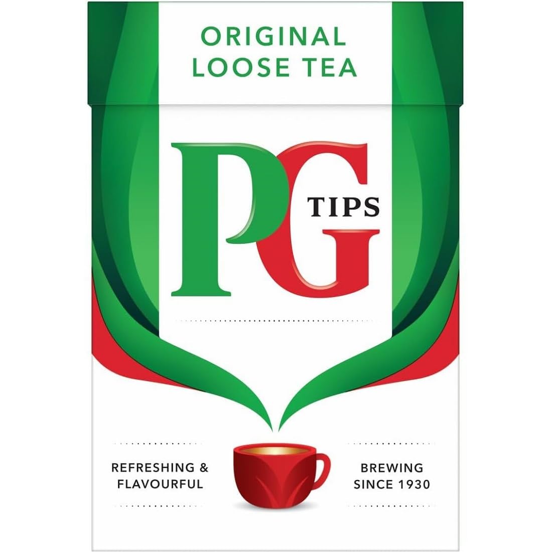 PG Tips taza en mesa de desayuno, sugiere disfrute cotidiano y compatibilidad con leche