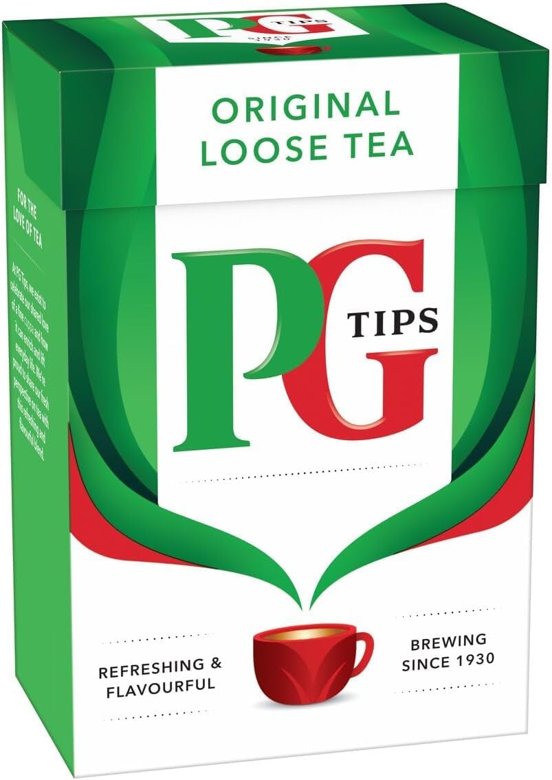 PG Tips comparación de tamaño con frasco, ayuda a visualizar cantidad de 250 g