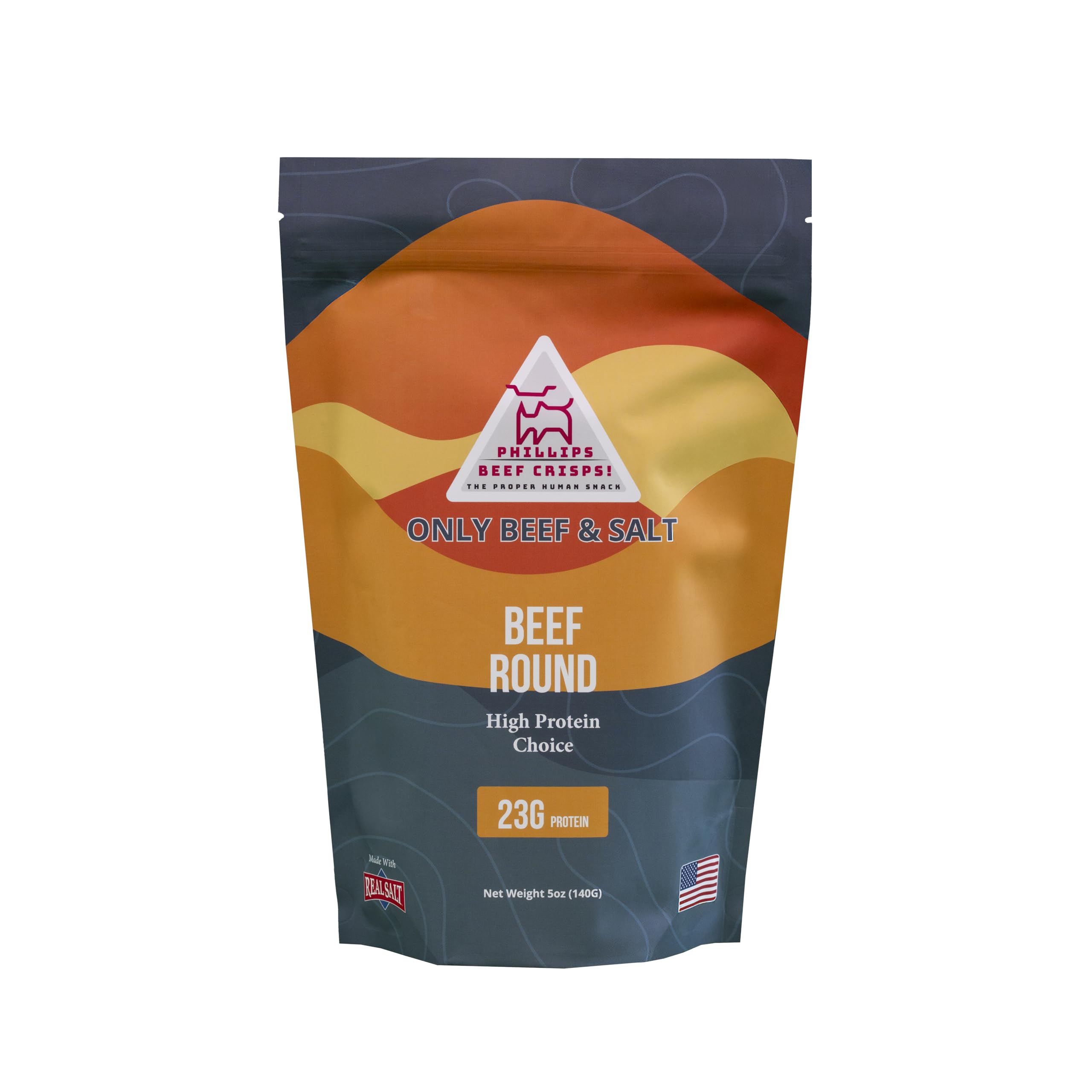 PHILLIPS BEEF CRISPS empaque delantero mostrando conservación y conveniencia