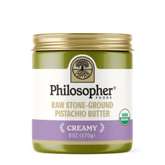 Philosopher Foods frasco frontal mostrando etiqueta y textura cremosa, ideal para untar