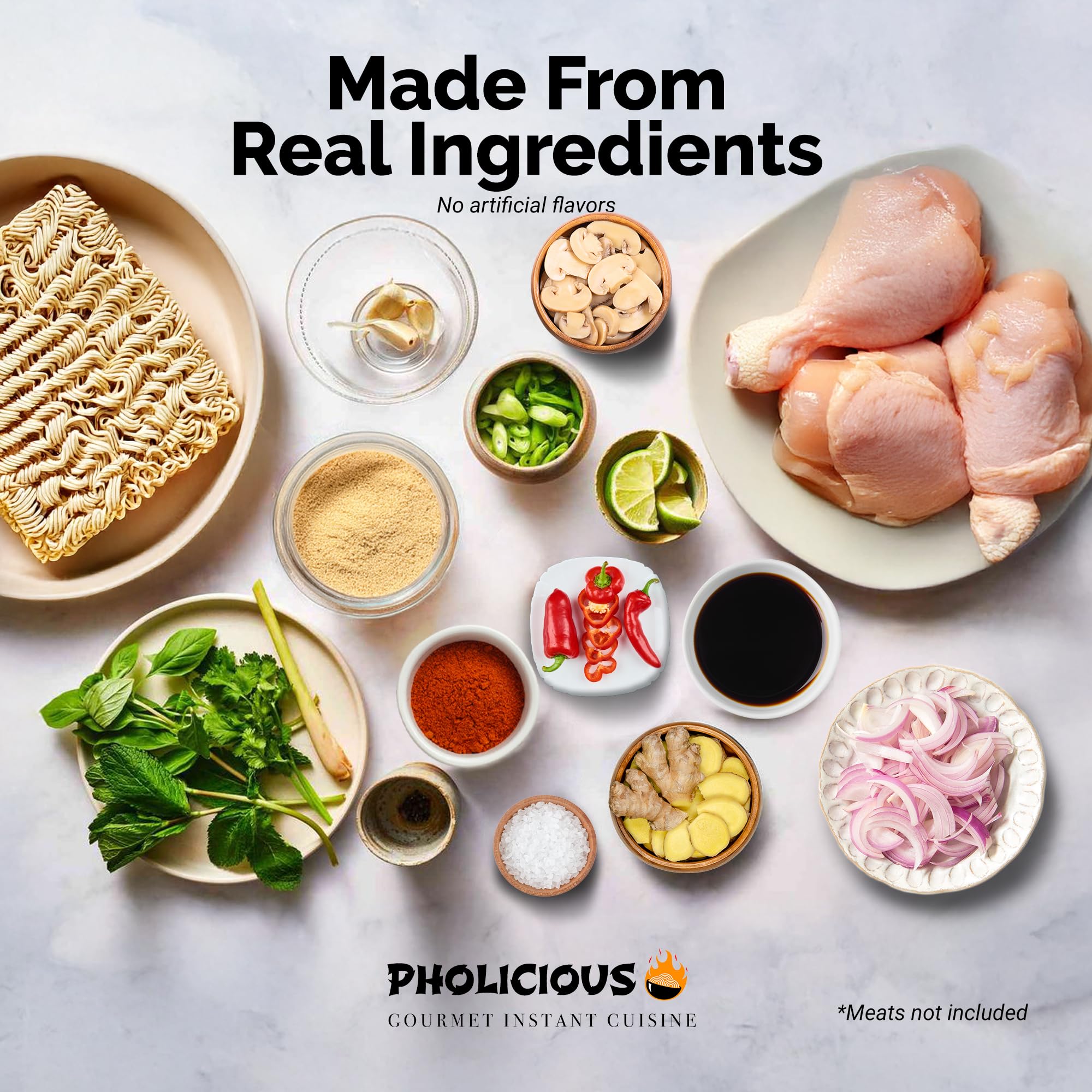 PhoLicious tazón servido en mesa con guarniciones para comida casera gourmet