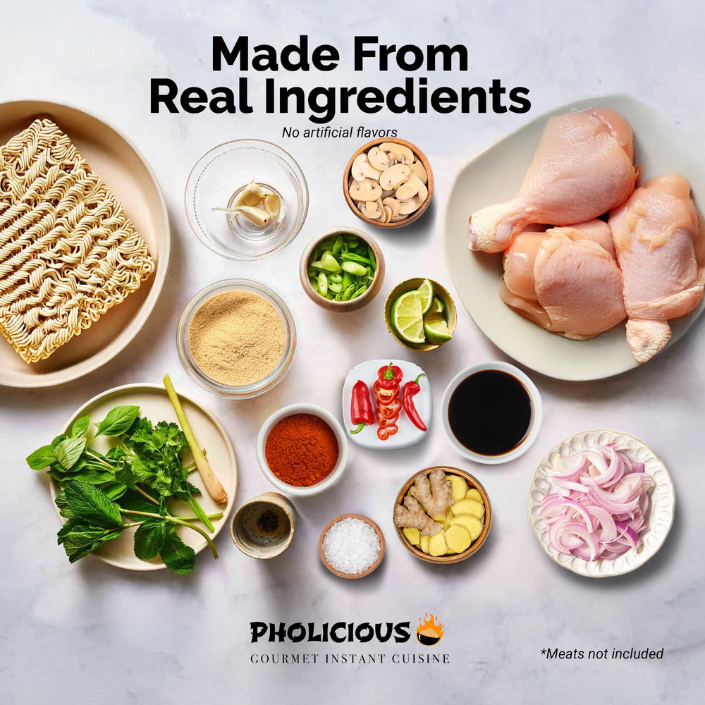 PhoLicious tazón servido en mesa con guarniciones para comida casera gourmet