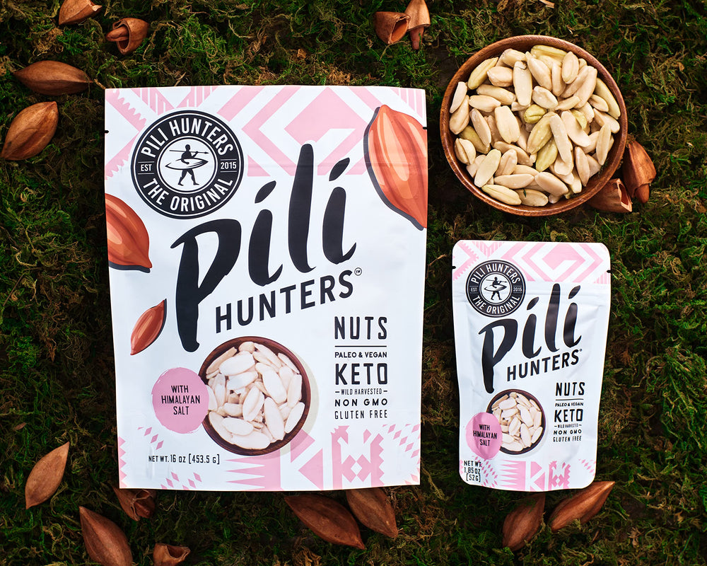 Pili Hunters cuenco lleno de pili nuts listo para consumir como snack saludable
