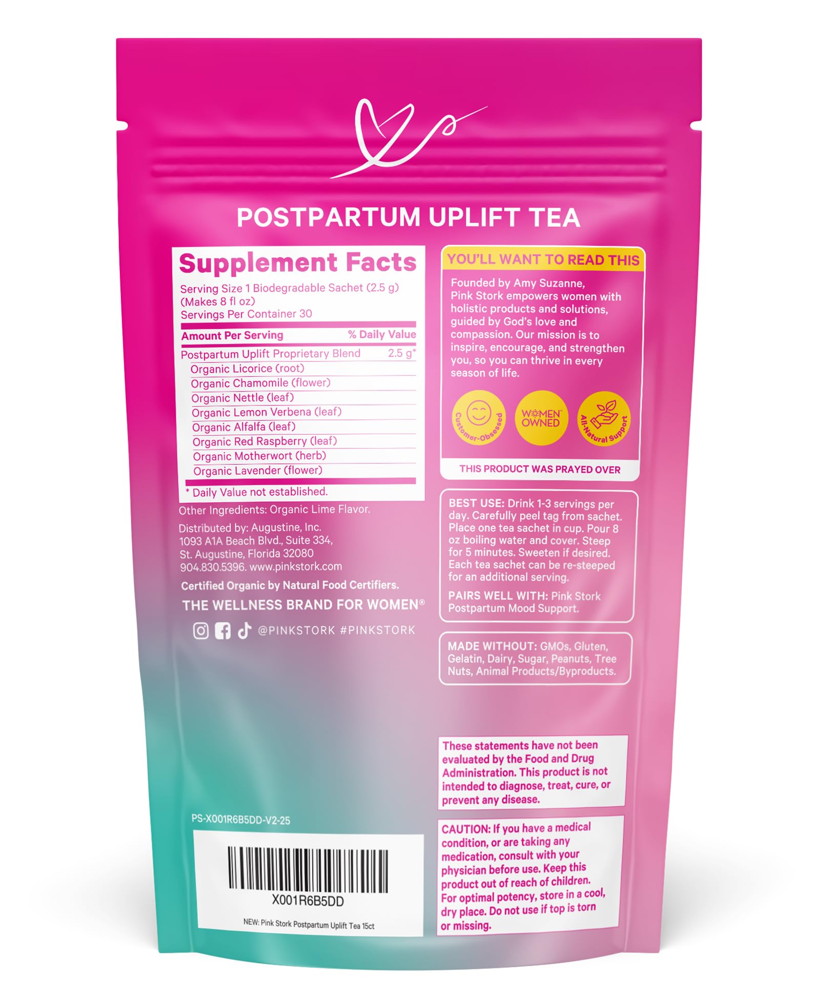 Pink Stork mamá con bebé disfrutando té y respaldando bienestar