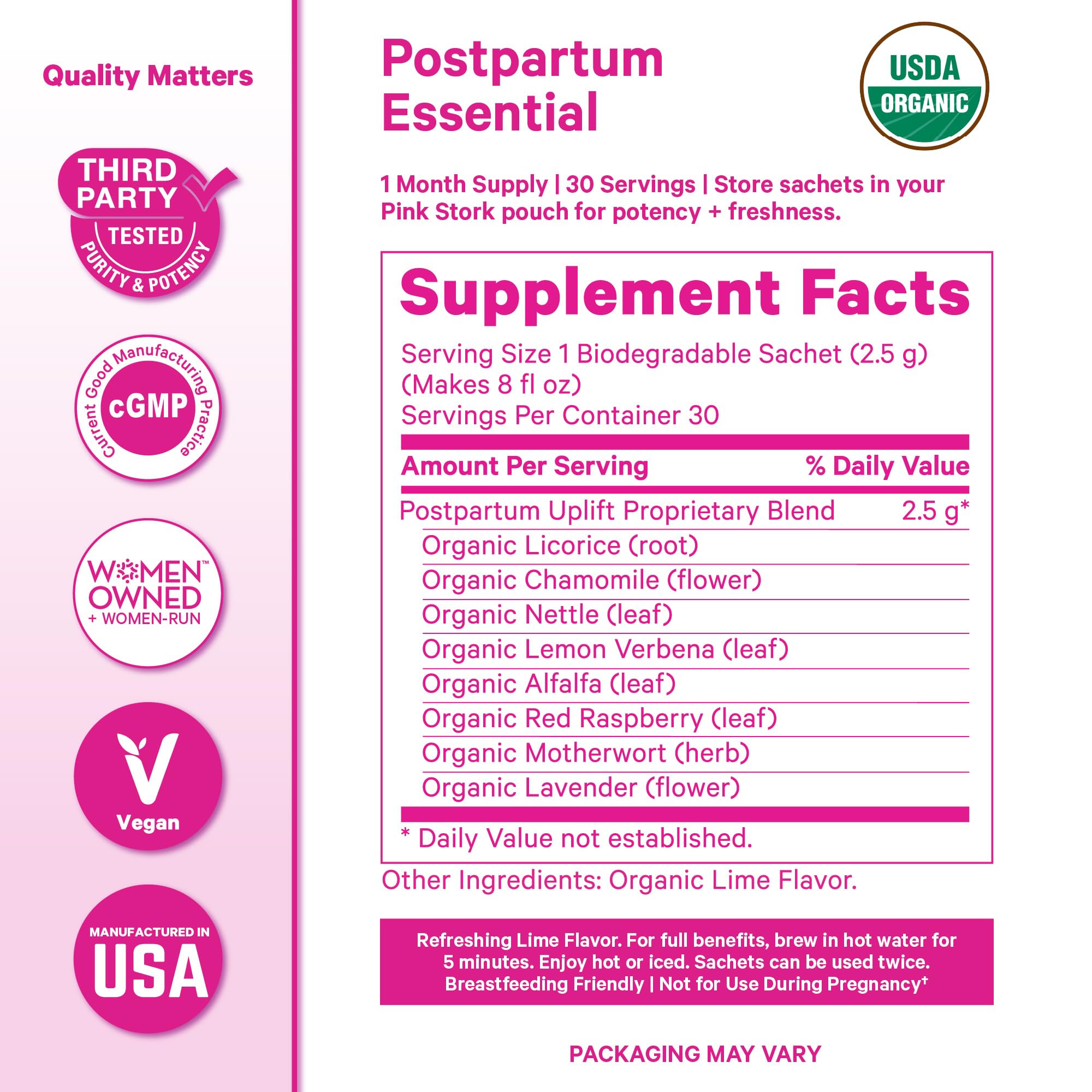 Pink Stork sachet biodegradable destacando sostenibilidad práctica
