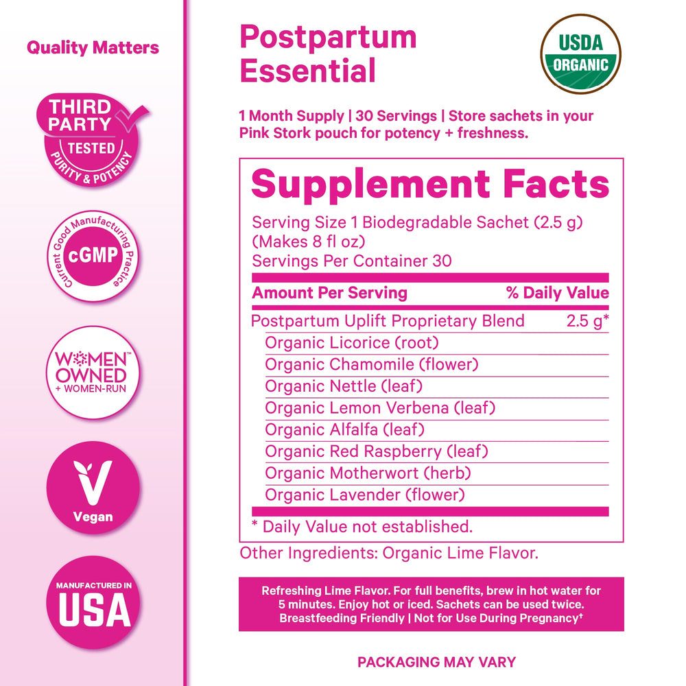 Pink Stork sachet biodegradable destacando sostenibilidad práctica