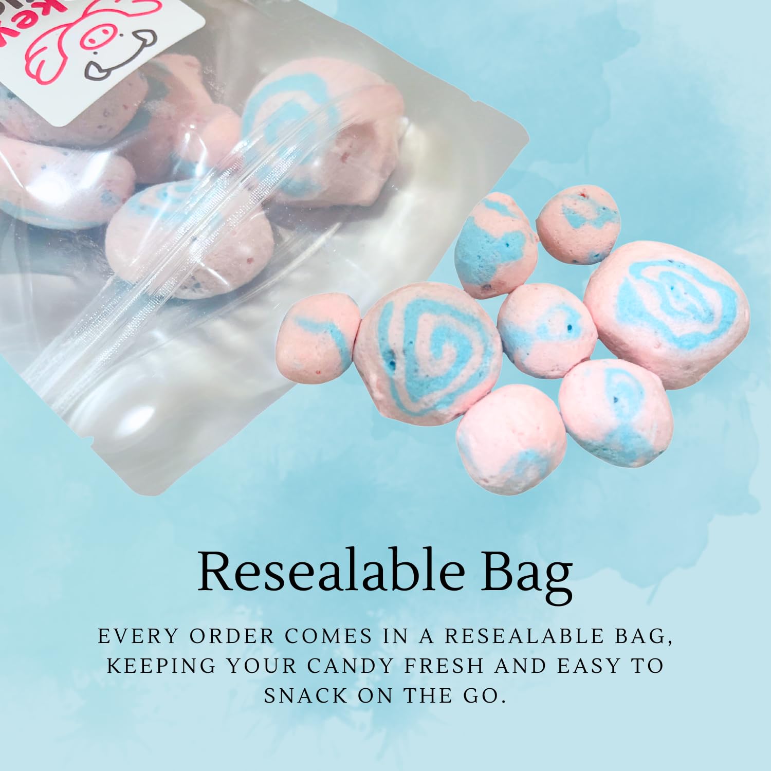 Pinkey Smile cierre resellable destacando frescura y conveniencia