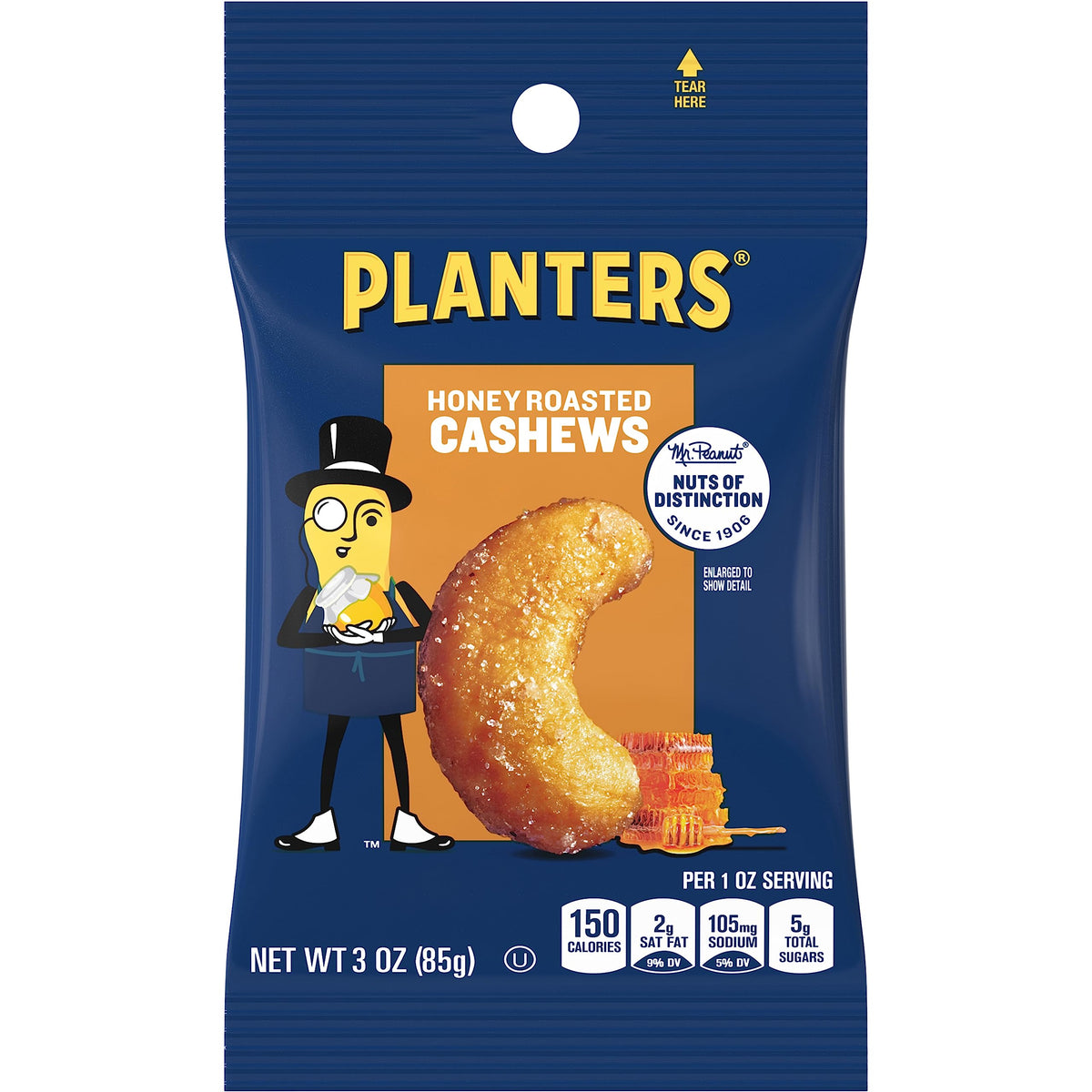 PLANTERS empaque frente mostrando 3 oz y diseño atractivo para llevar