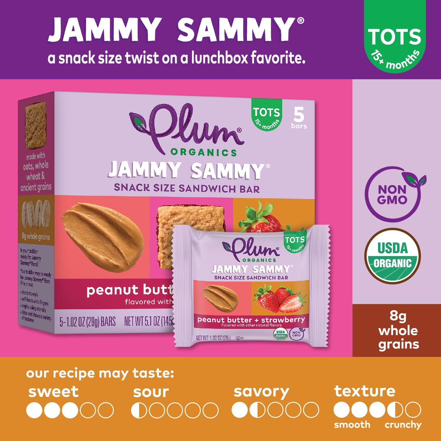 Plum Organics etiqueta de ingredientes orgánicos destacada y clara