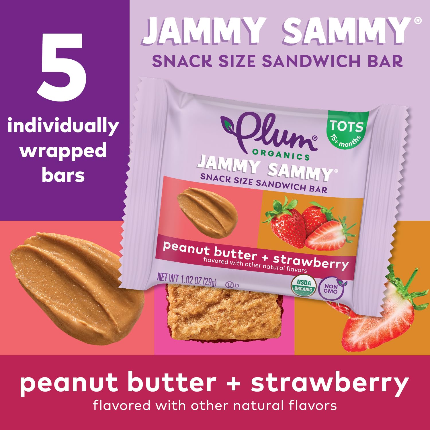 Plum Organics niño comiendo la barrita, merienda fácil y rápida