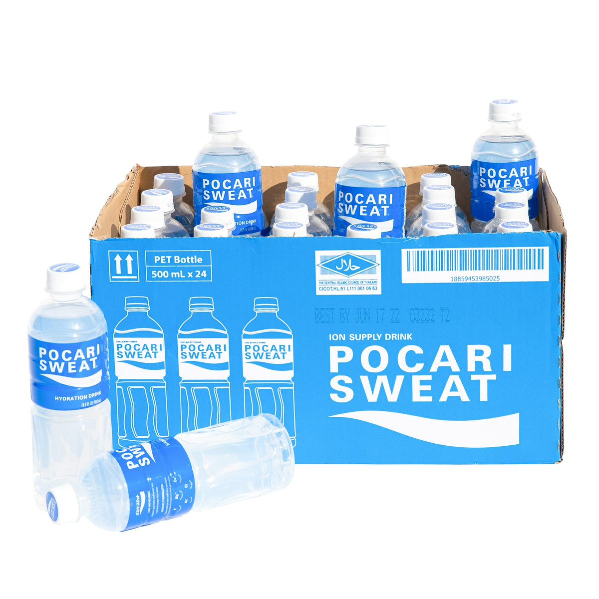 Pocari Sweat frente del pack de 24 botellas mostrando presentación y conveniencia