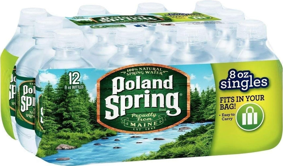 Poland Spring frontal del pack de 12 botellas, práctico para almacenamiento