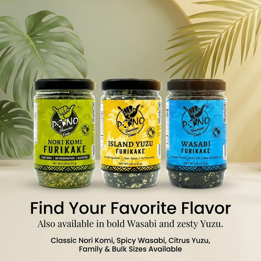 Pono Hawaiian bote abierto mostrando mezcla de algas y semillas nutritivas