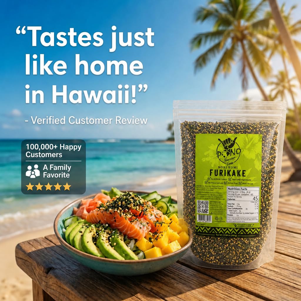 Pono Hawaiian paquete junto a una mano para comparar tamaño del envase