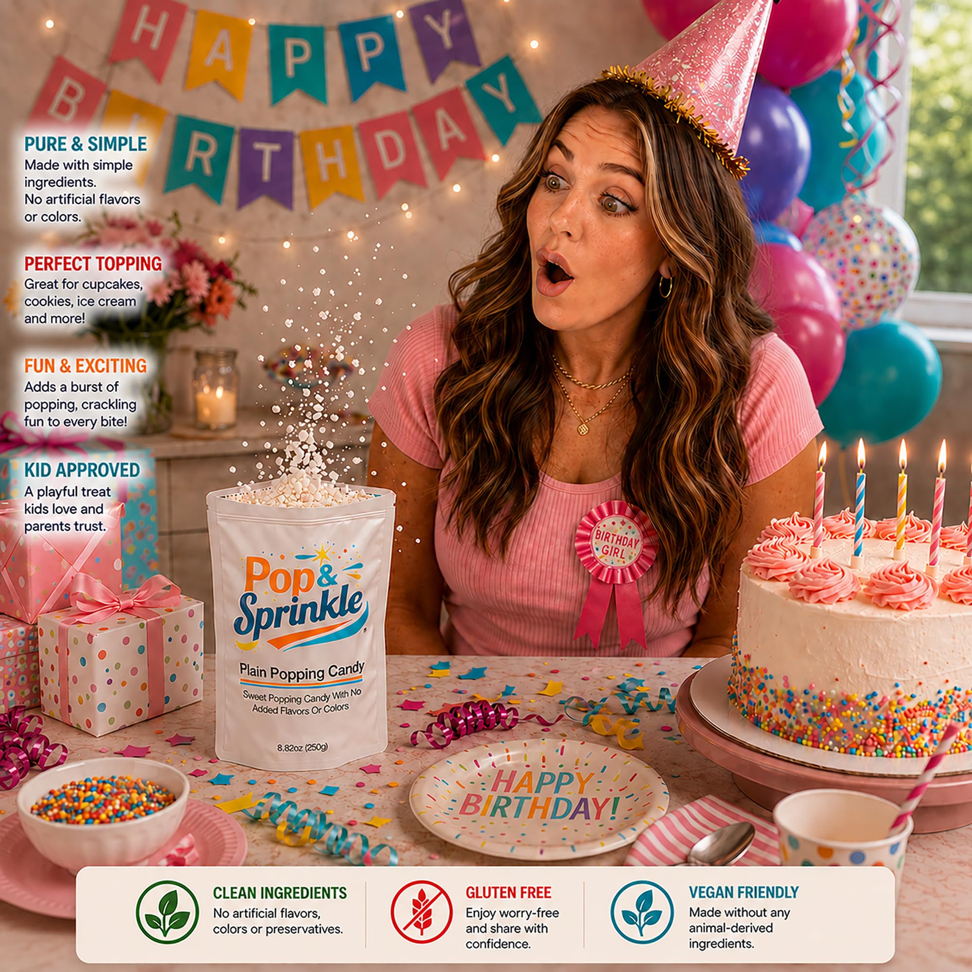Pop & Sprinkle decorando pastel añadiendo sorpresa y textura