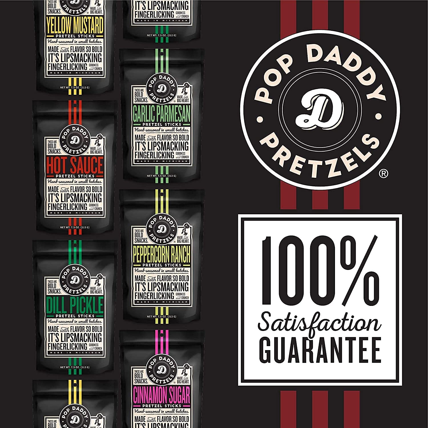 Pop Daddy palitos junto a objeto común para comparar tamaño y porción